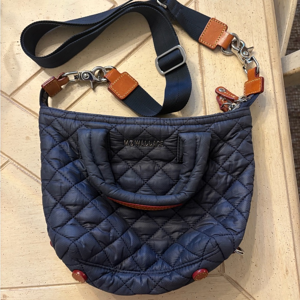 MZ Wallace Navy Quilted Crossbody Bag
